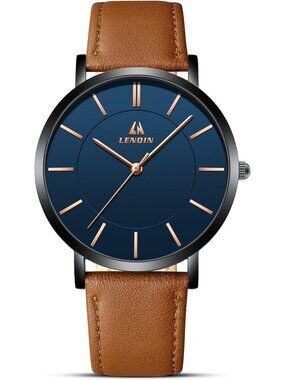 Men Brown And Blue Classic Waterproof Stainless Steel Analog Quartz Luxury Watch